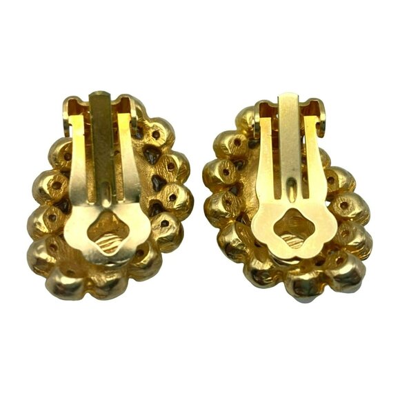 Vintage Leaf Earrings Faux Pearls & Gold Glass Opalescent Rhinestone 50's Clip - Picture 5 of 7